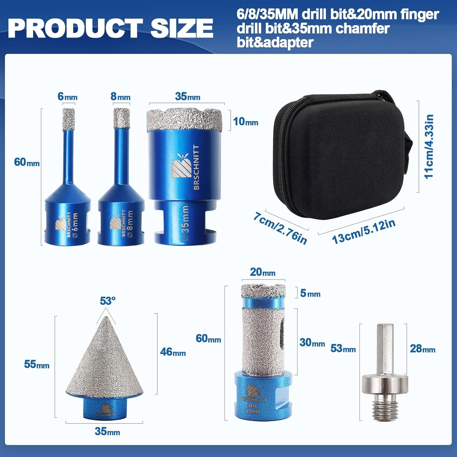 BRSCHNITT Diamantbohrer-, Fingerfräser- und Fasenbohrer-Sets
