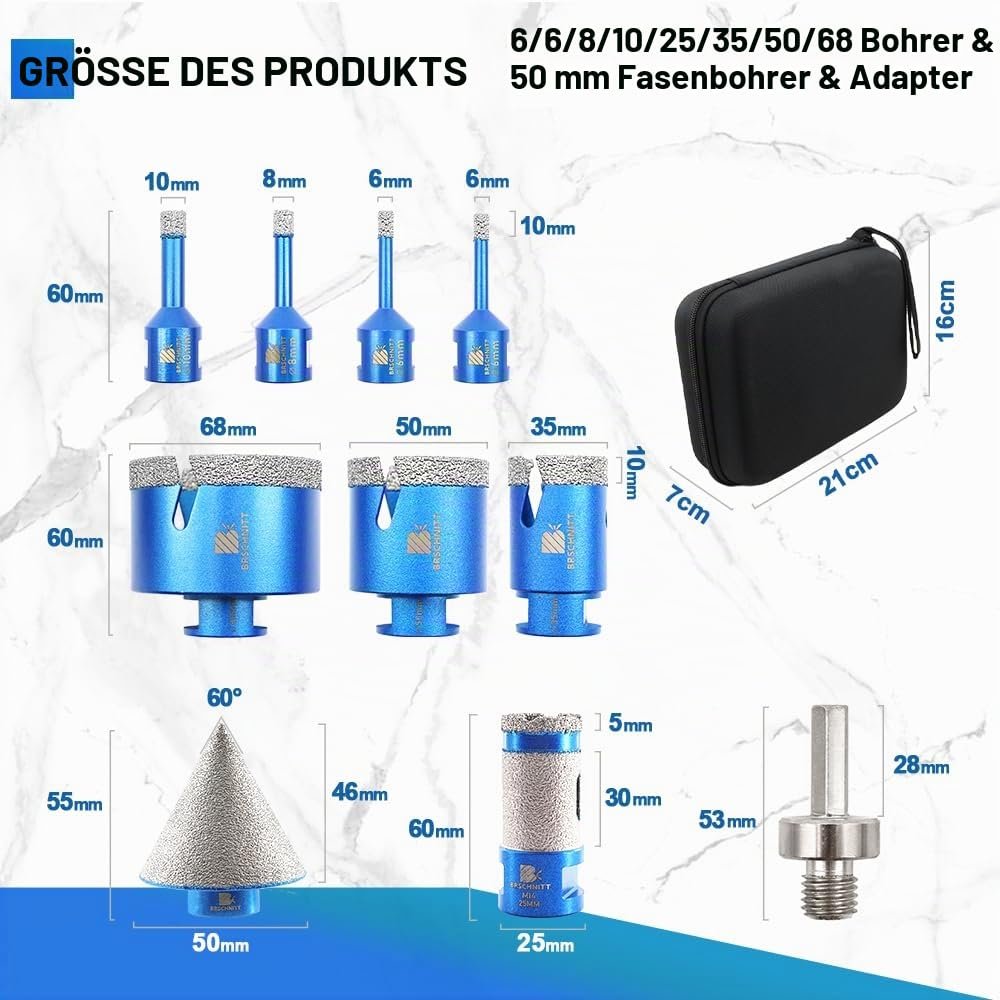 BRSCHNITT Diamantbohrer-, Fingerfräser- und Fasenbohrer-Sets