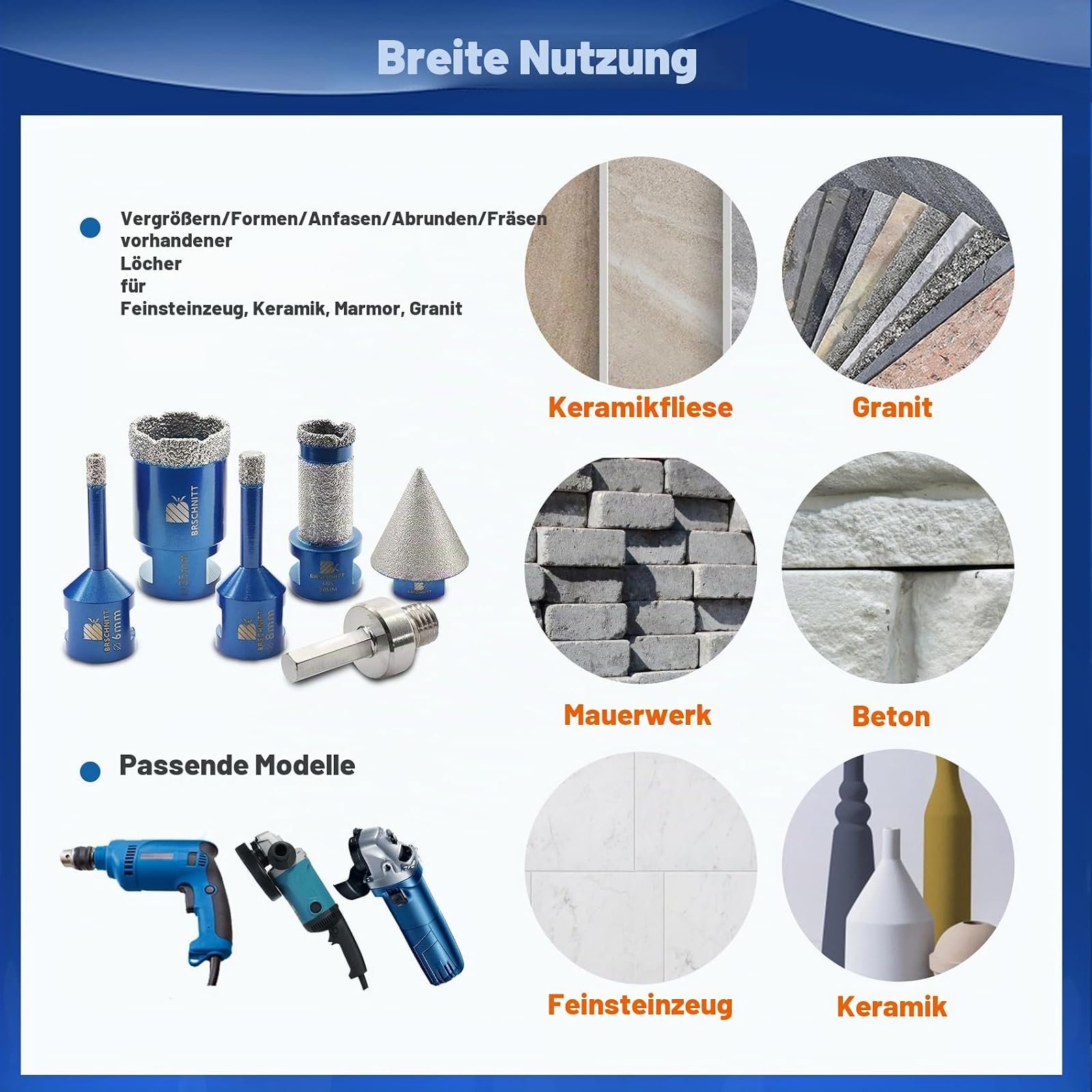 BRSCHNITT Diamantbohrer-, Fingerfräser- und Fasenbohrer-Sets