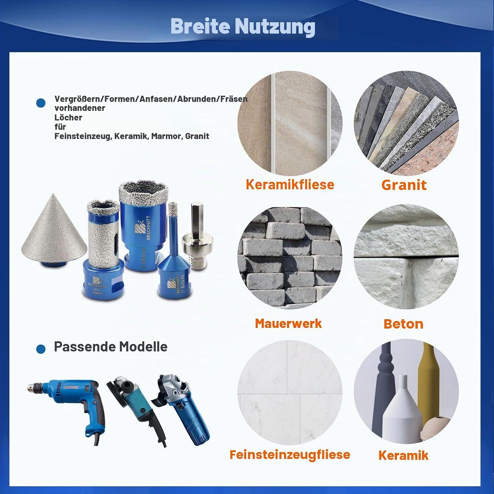 BRSCHNITT Diamantbohrer-, Fingerfräser- und Fasenbohrer-Sets