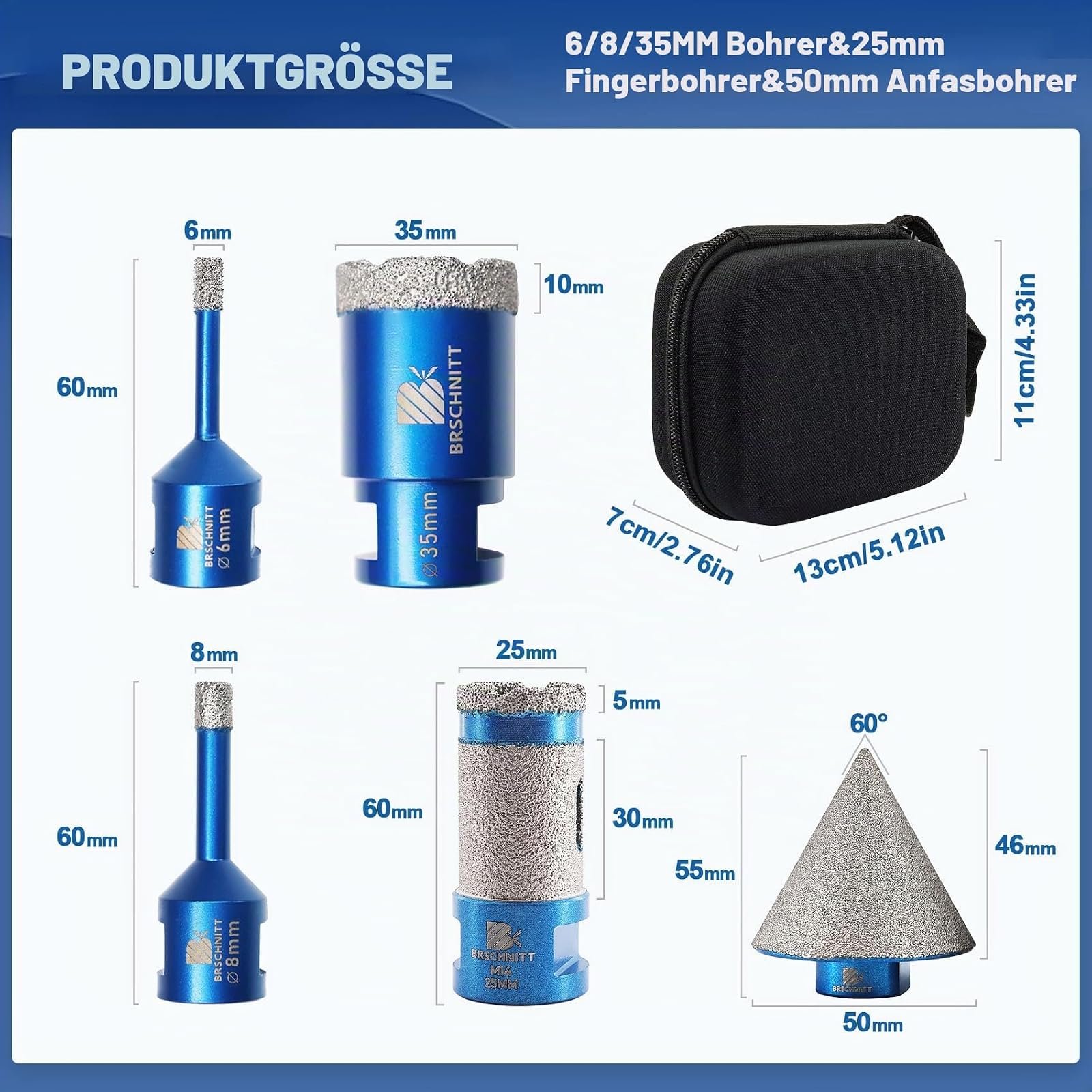 BRSCHNITT Diamantbohrer-, Fingerfräser- und Fasenbohrer-Sets