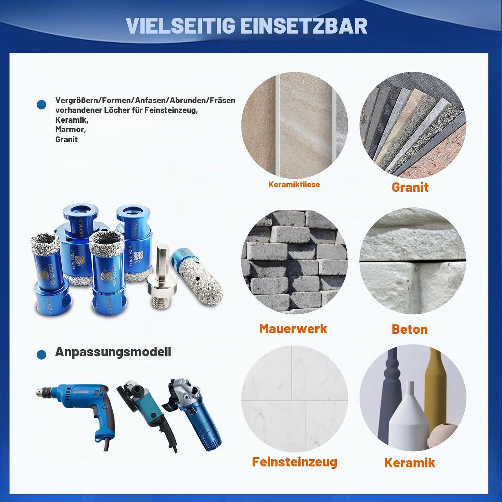BRSCHNITT Diamantbohrer-, Fingerfräser- und Fasenbohrer-Sets
