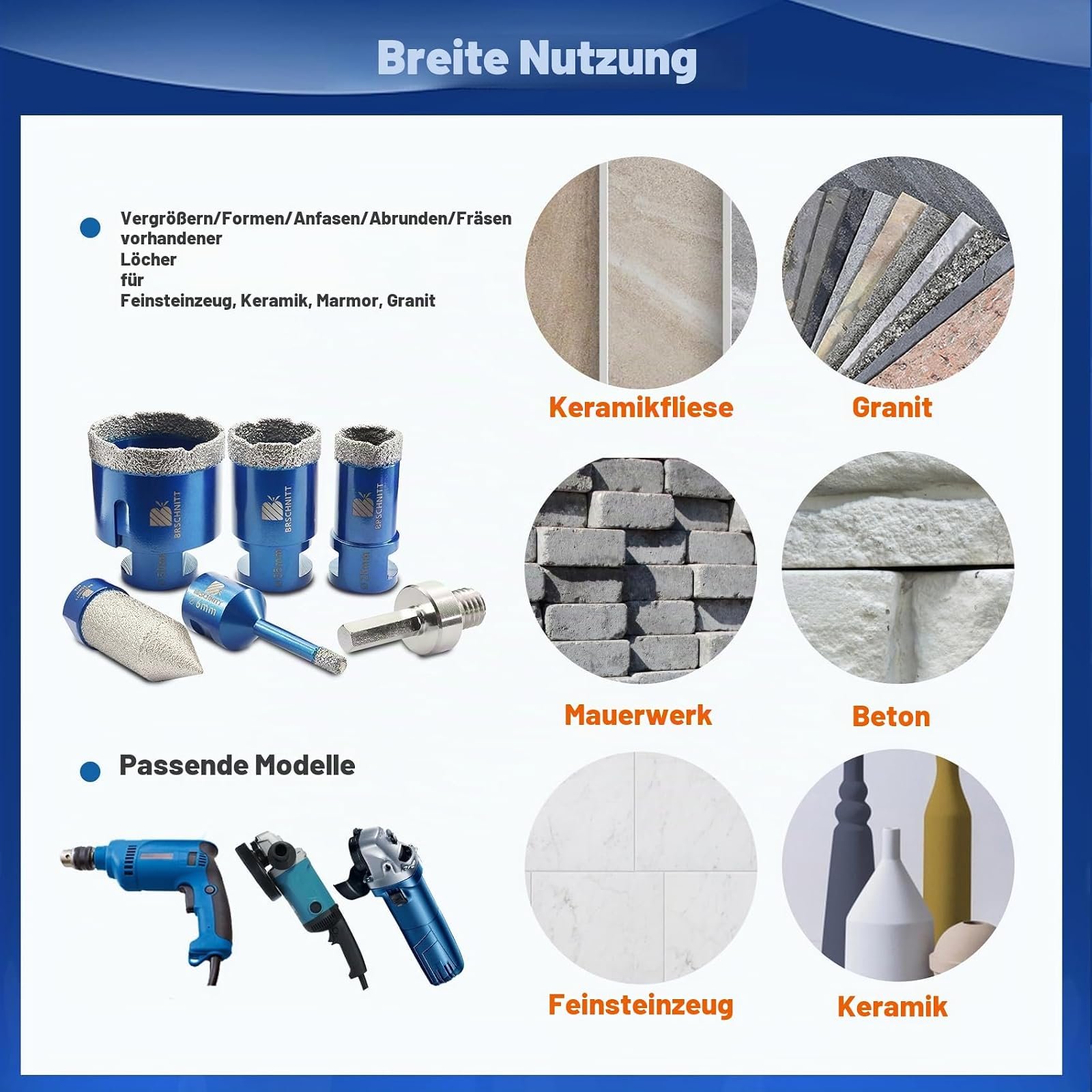 BRSCHNITT Diamantbohrer-, Fingerfräser- und Fasenbohrer-Sets