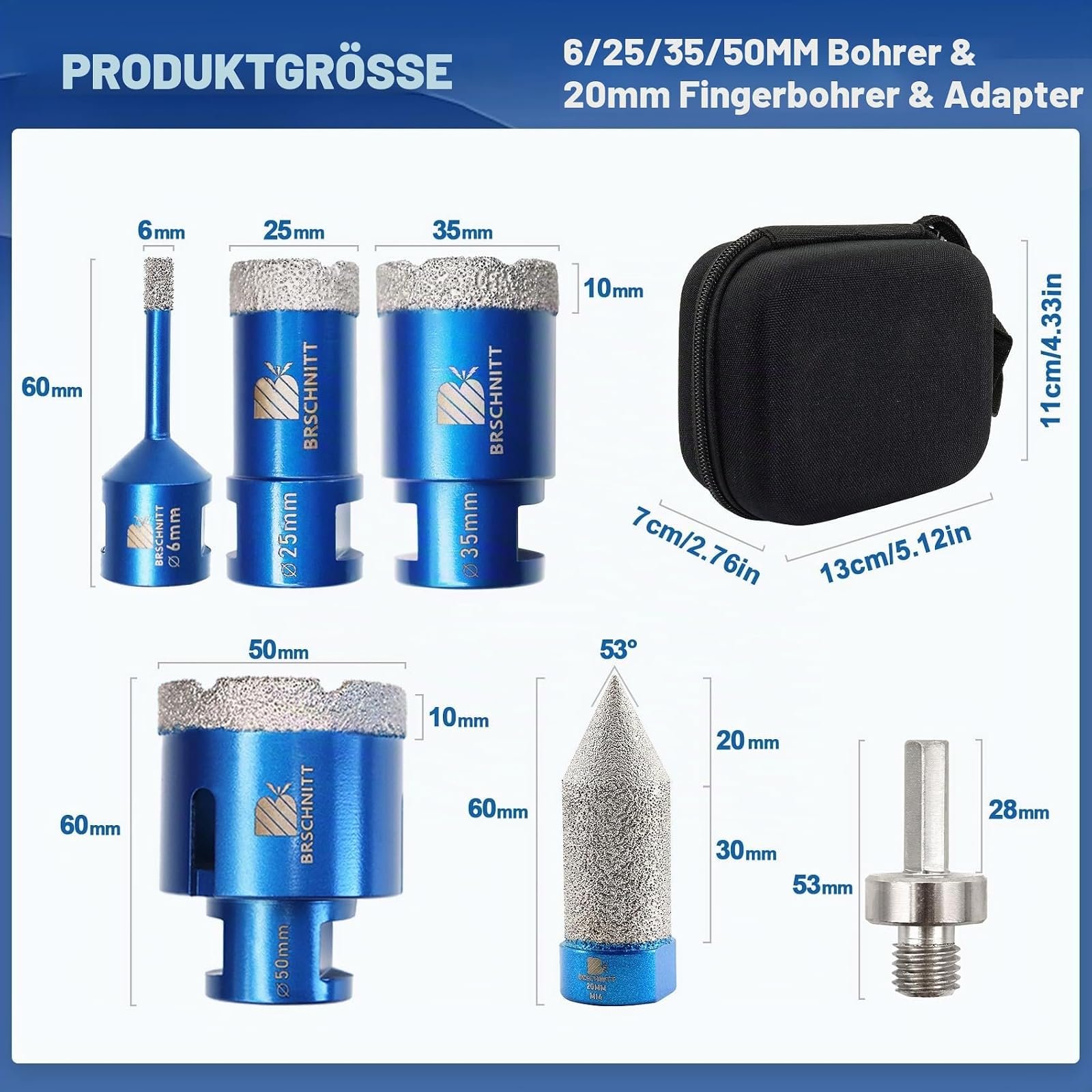 BRSCHNITT Diamantbohrer-, Fingerfräser- und Fasenbohrer-Sets