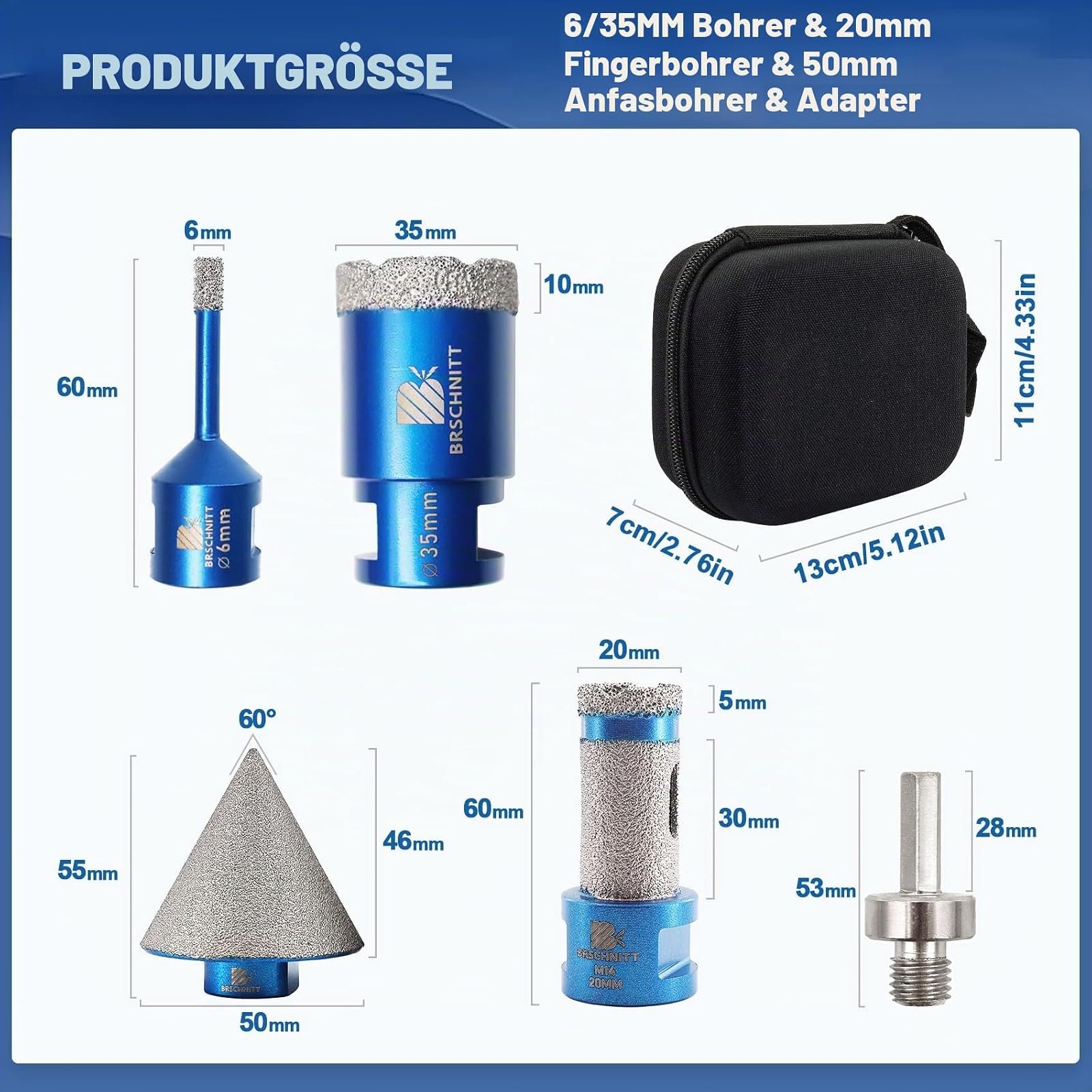 BRSCHNITT Diamantbohrer-, Fingerfräser- und Fasenbohrer-Sets