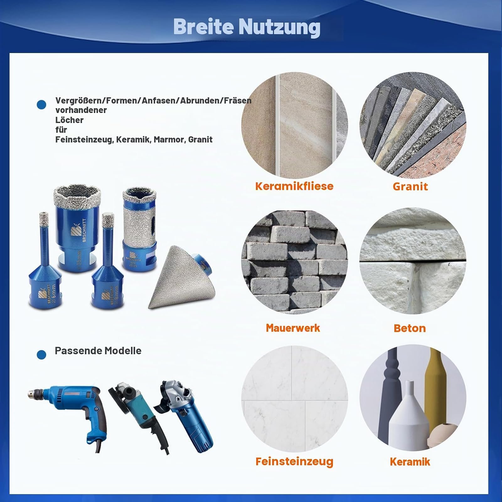 BRSCHNITT Diamantbohrer-, Fingerfräser- und Fasenbohrer-Sets