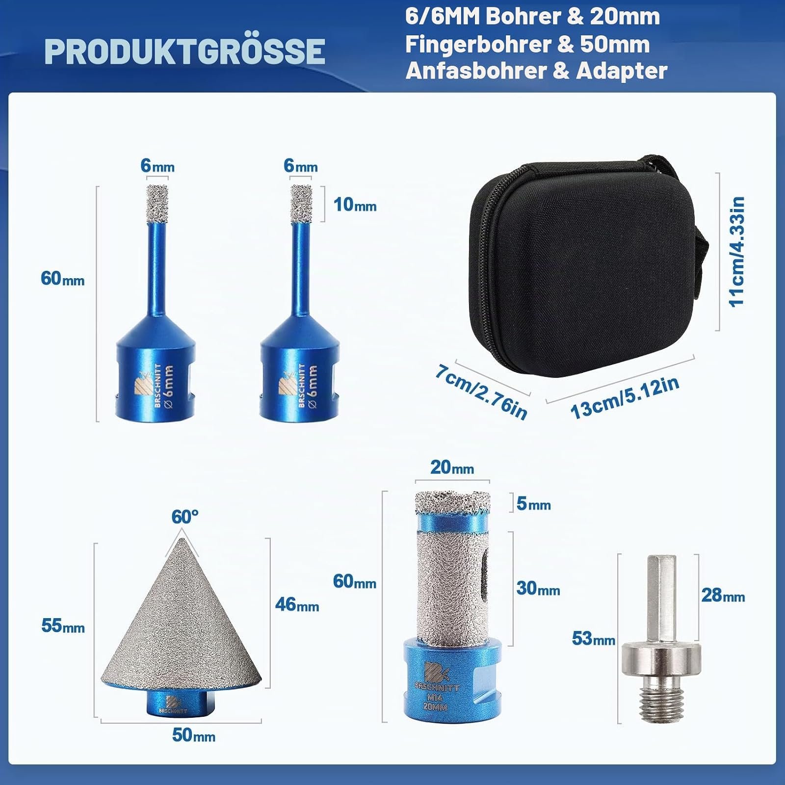 BRSCHNITT Diamantbohrer-, Fingerfräser- und Fasenbohrer-Sets