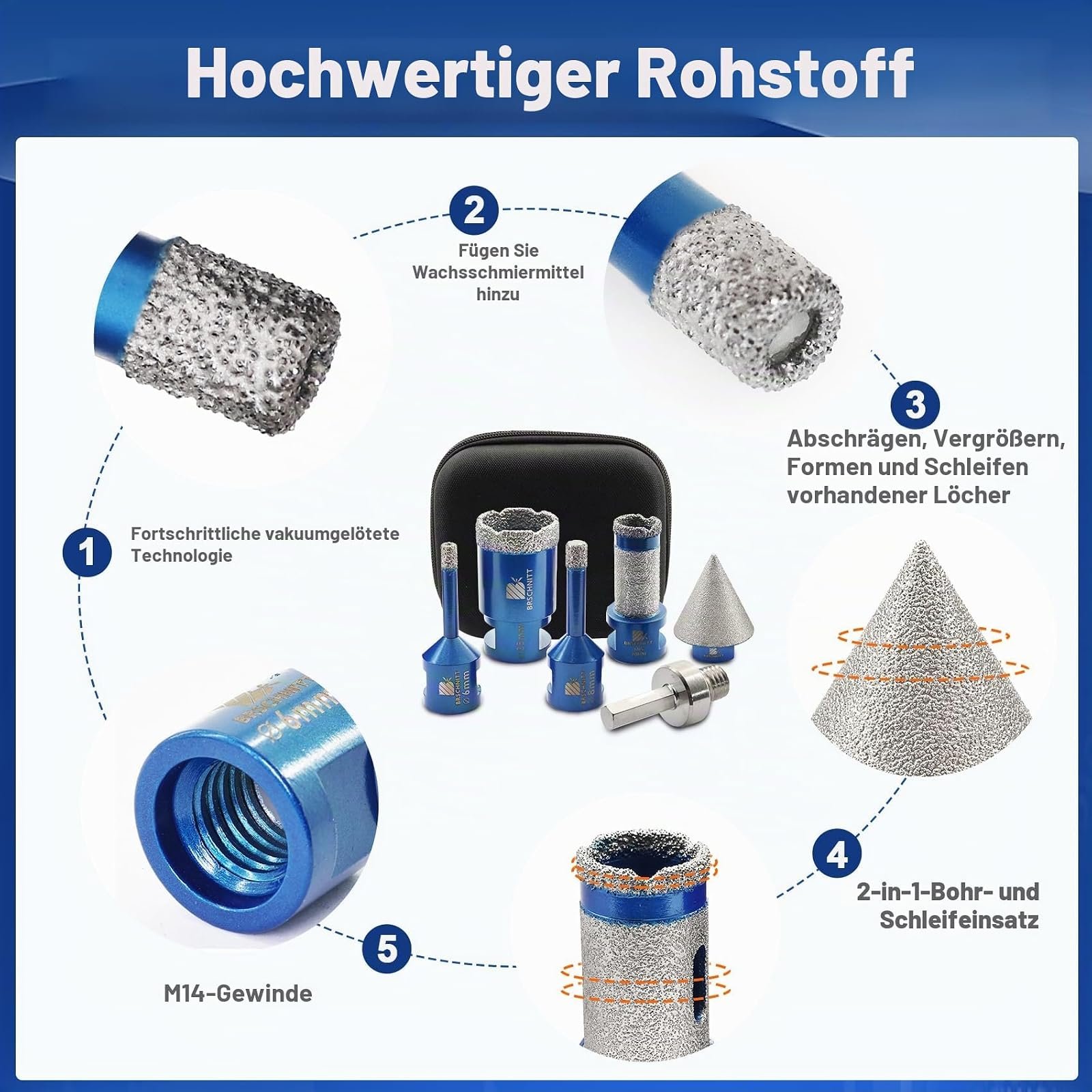 BRSCHNITT Diamantbohrer-, Fingerfräser- und Fasenbohrer-Sets