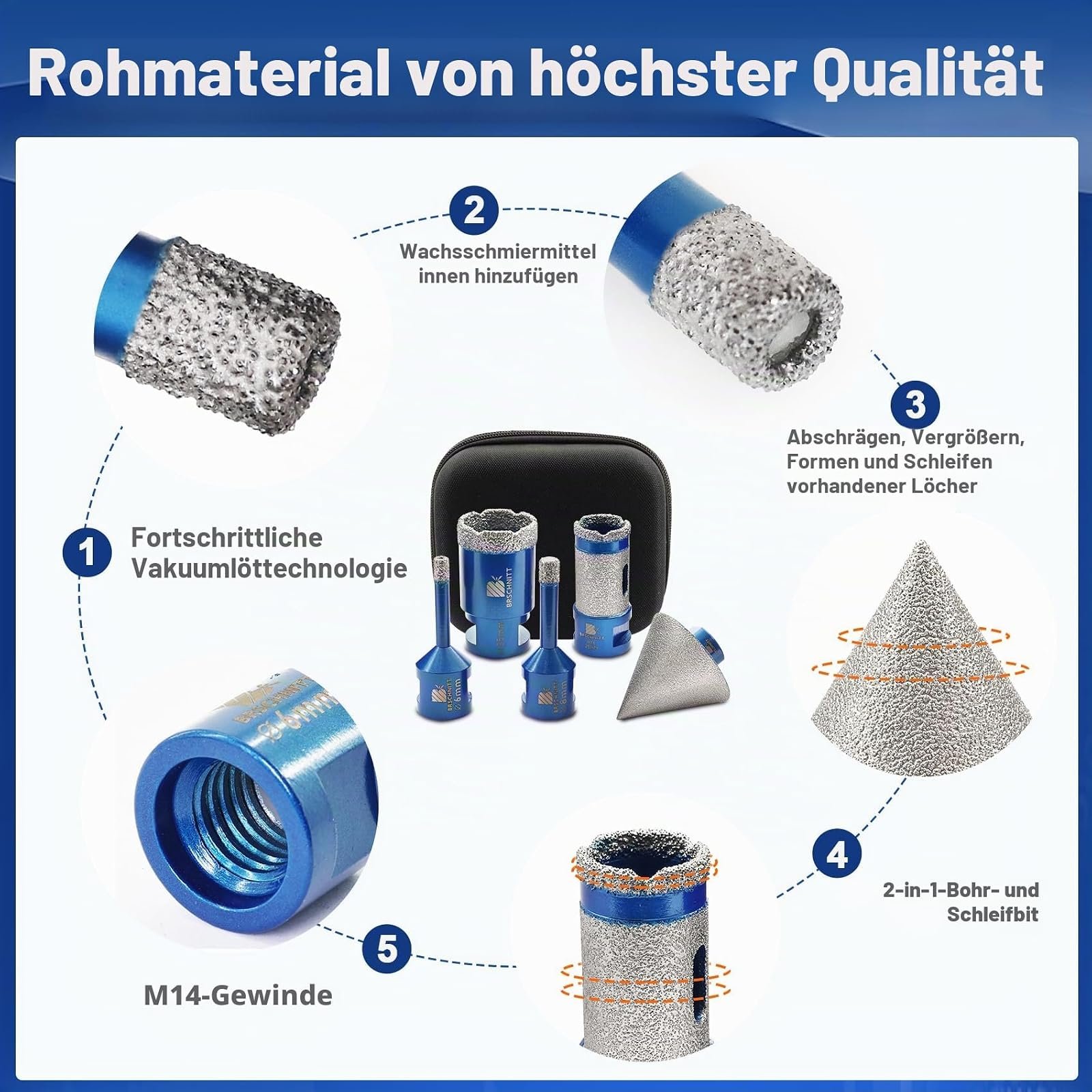 BRSCHNITT Diamantbohrer-, Fingerfräser- und Fasenbohrer-Sets