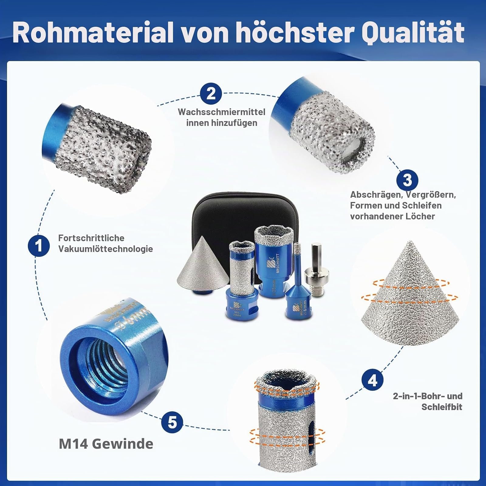 BRSCHNITT Diamantbohrer-, Fingerfräser- und Fasenbohrer-Sets
