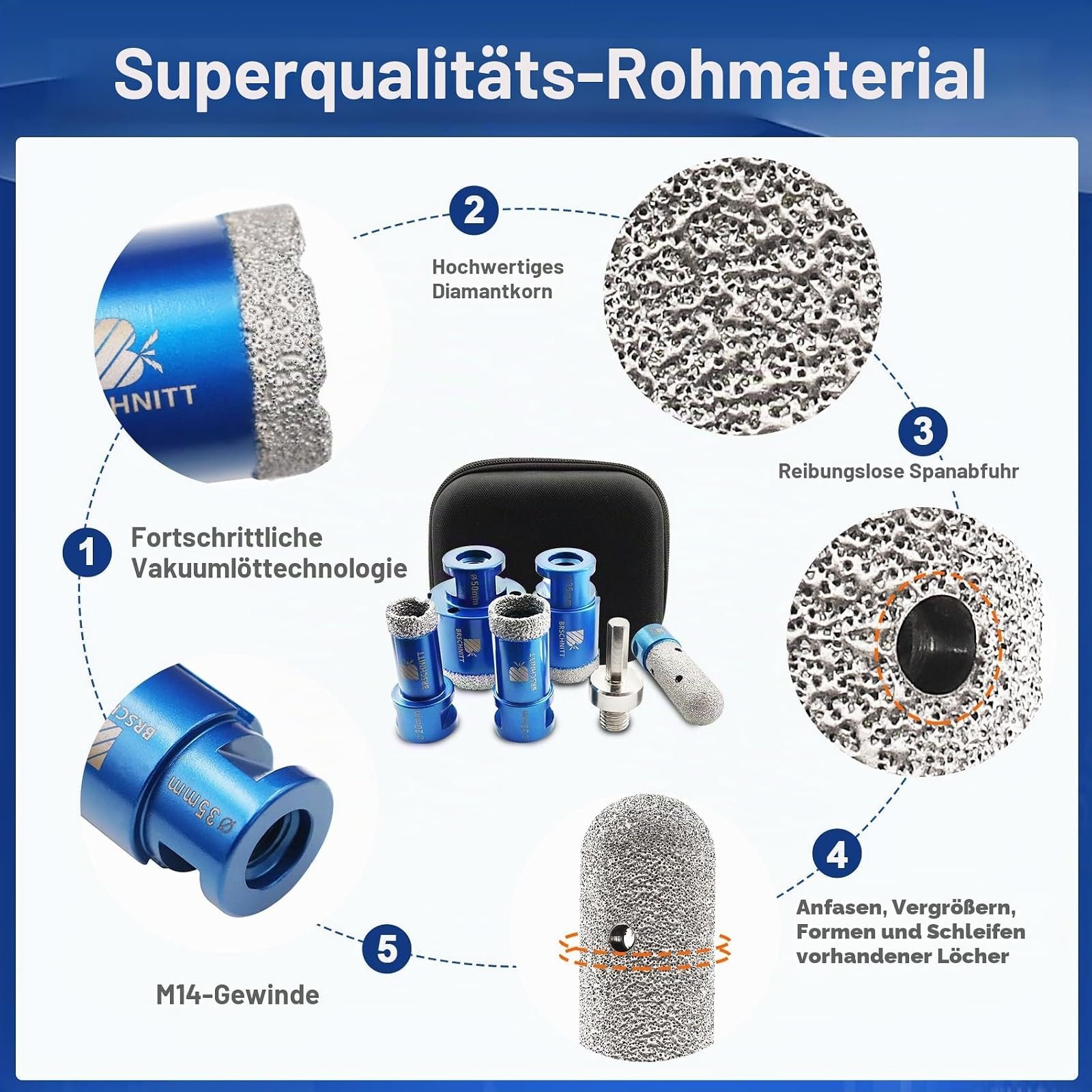 BRSCHNITT Diamantbohrer-, Fingerfräser- und Fasenbohrer-Sets