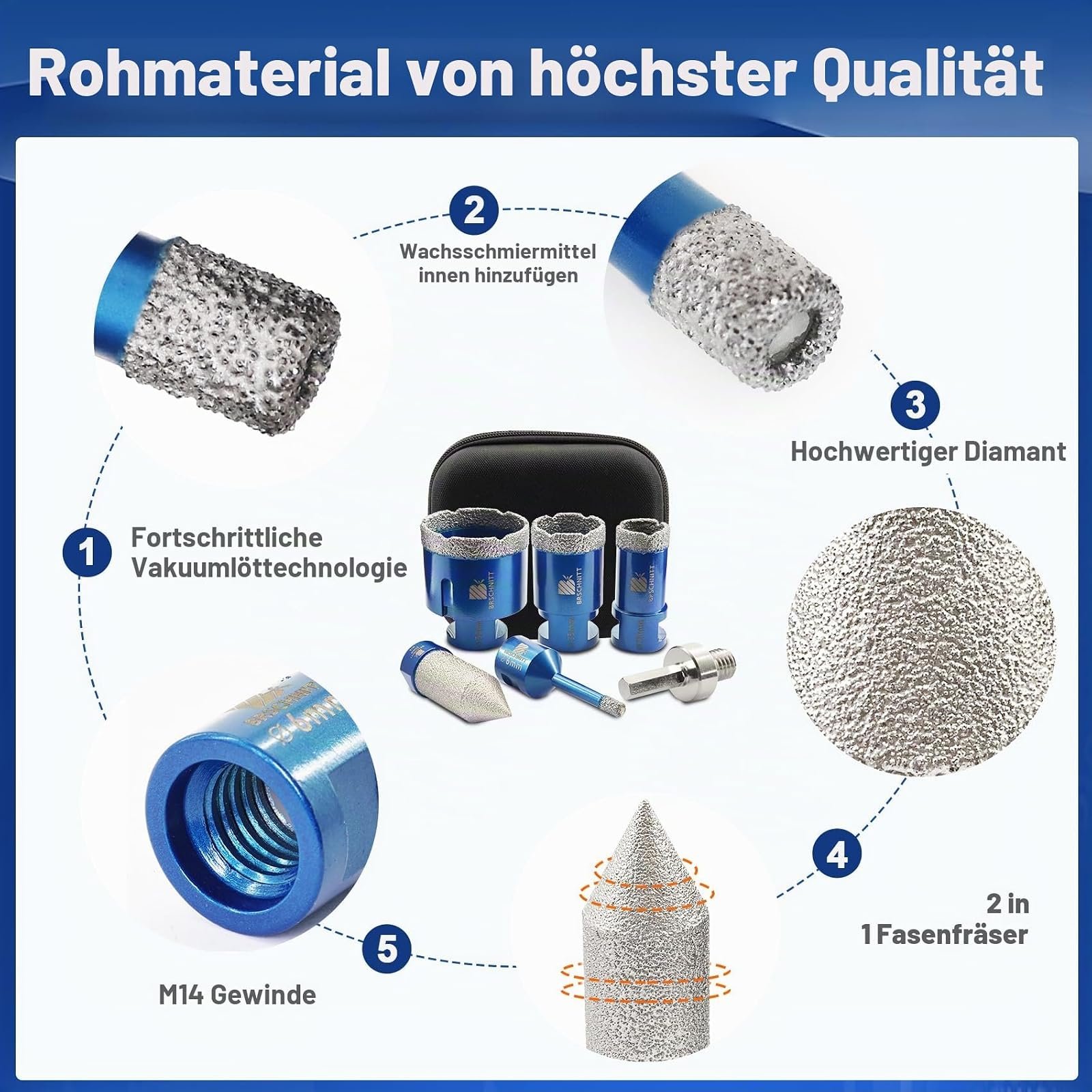 BRSCHNITT Diamantbohrer-, Fingerfräser- und Fasenbohrer-Sets